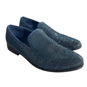 Jump New York J75 Blue Rhinestone Embellished Sparkle Smoking Slipper Loafer